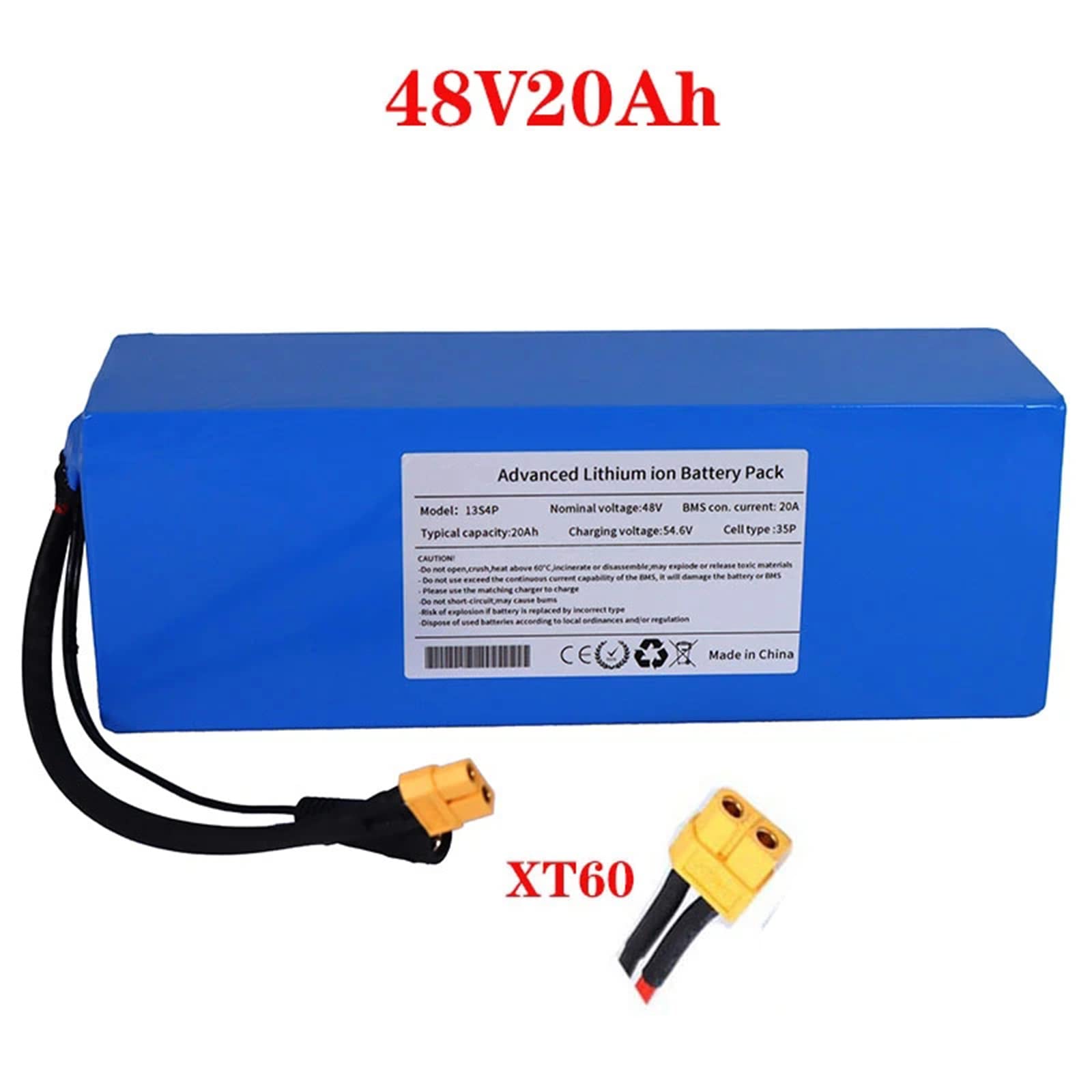 Amazon | 48V 20ah 18650 リチウム電池パック、内蔵 30A BMS、XT60